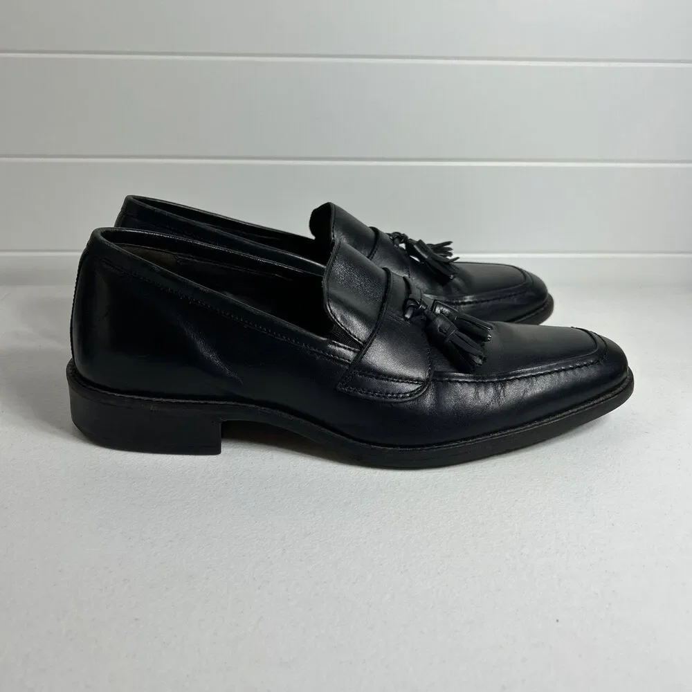 Johnston & Murphy Men's Shoes Size 9.5 Wide Black Leather Tassel Loafer Slip-On